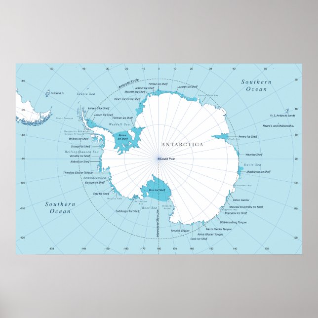 Poster Political map of the continent of Antarctica. (Devant)