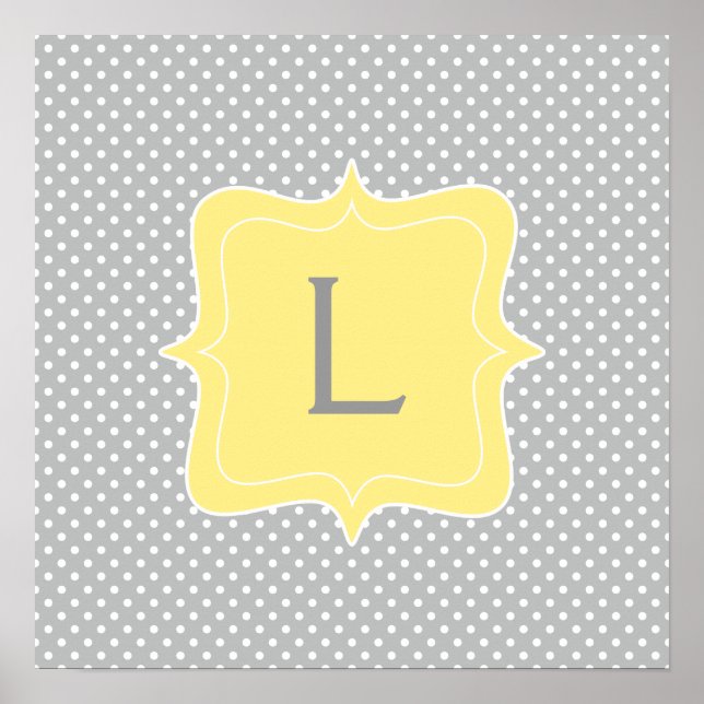 Poster Polka Dot Grey et Monogramme jaune (Devant)