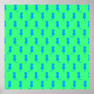 Poster Polka Dot Motif Pop Art Chat en bleu et chaux
