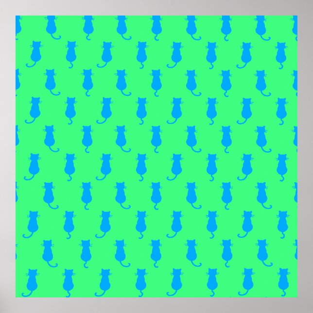 Poster Polka Dot Motif Pop Art Chat en bleu et chaux (Devant)