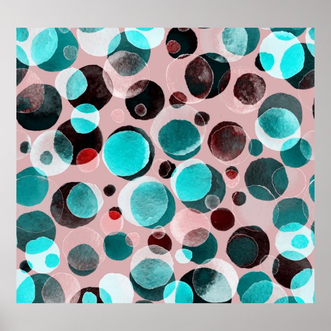 Poster Polka point aquarelle, motif abstrait. (Devant)