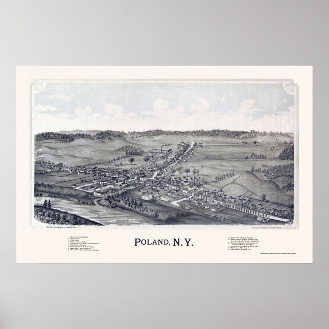 Poster Pologne, NY Carte panoramique - 1890 (Devant)