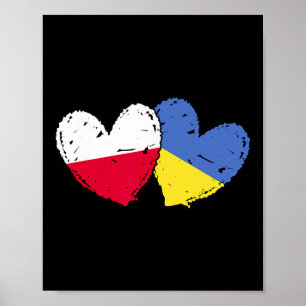 Poster Pologne Ukraine Drapeaux Cœur Drapeaux Polonais Uk