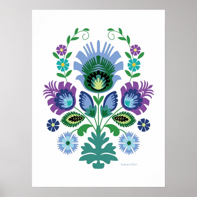 Poster Polonais Art Fleur Bleu clair (Devant)