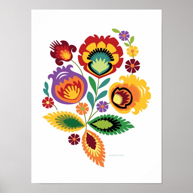 Poster Polonais Art folklorique Orange Fleur (Devant)
