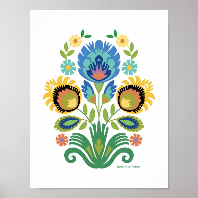 Poster Polonais Floral Azure Blue Papercut Design (Devant)