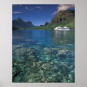 Poster Polynésie française, Moorea. Baie de Cooks. Navire