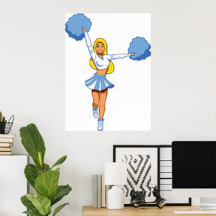 Poster Pom-Pom Girl Bleue de l'équipe de Cheerleading