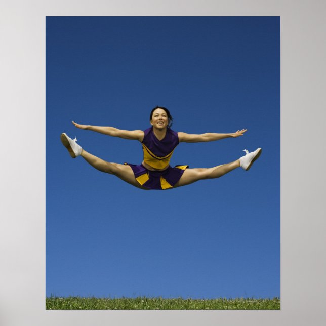 Poster Pom-pom girl féminin saut en air 3 (Devant)