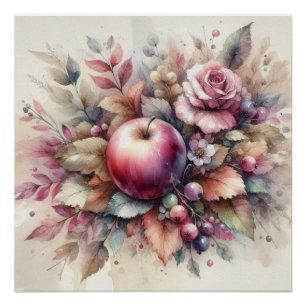 Poster Pommes automnales en couleurs pastel aquarelle