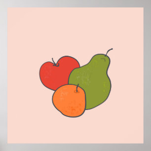 Poster Pommes rouges poires et fruits d'orange Décor mais