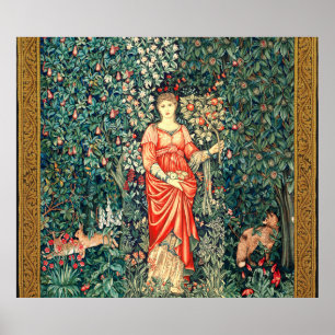 POSTER POMONA TENANT DES FRUITS EN VERDURE, ANIMAUX FORES