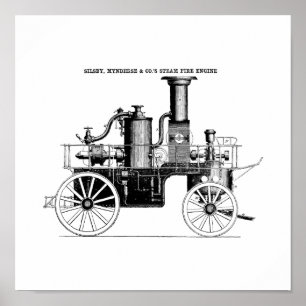 Poster Pompe à incendie de vapeur de Silsby 1858