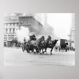 Poster Pompe à incendie hippomobile, les années 1900 tôt