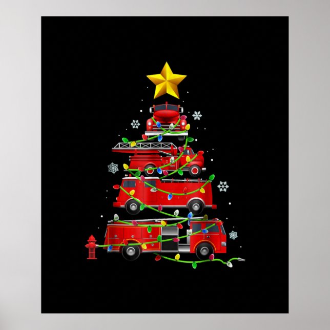 Poster Pompier Camion Arbre de Noël Hommes Femmes (Devant)