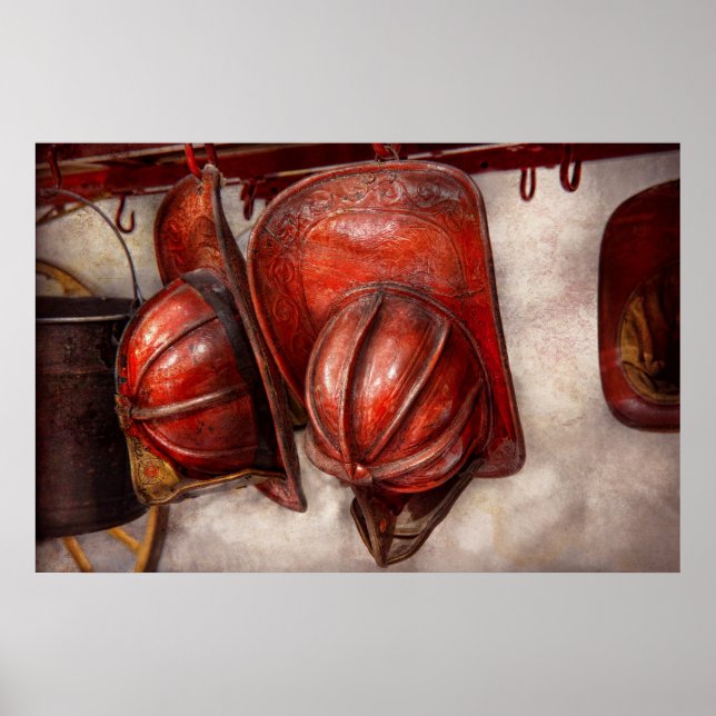 Poster Pompier - Casquette - casquettes de feu à l'ancien (Devant)