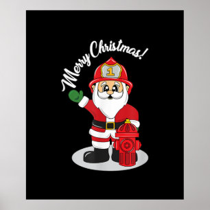Poster Pompier de Noël Père Noël hiver