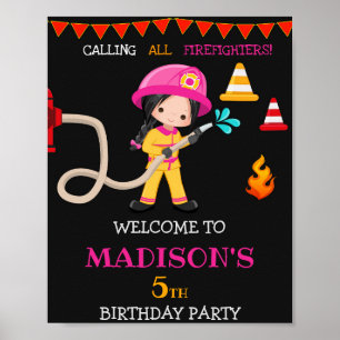 Poster Pompier signe de fête d'accueil Fille Pompier