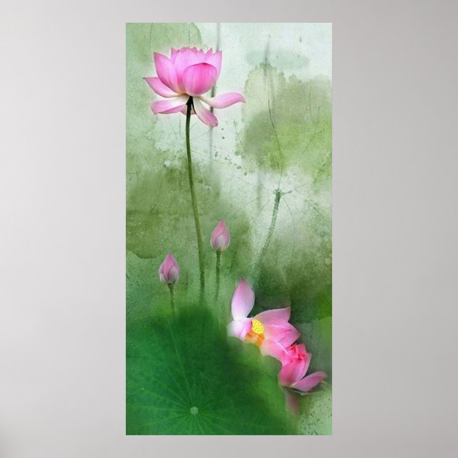 Poster POND LOTUS l Peinture à pinceau chinoise (Devant)