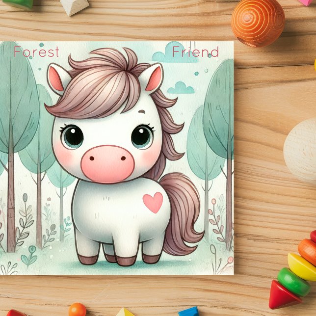 Poster Poney ami de la forêt fantaisiste mignon (Créateur téléchargé)
