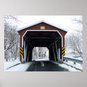 Poster Pont couvert dans la neige