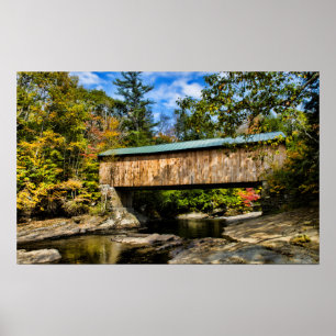 Poster Pont couvert de Montgomery avec feuillage d'automn
