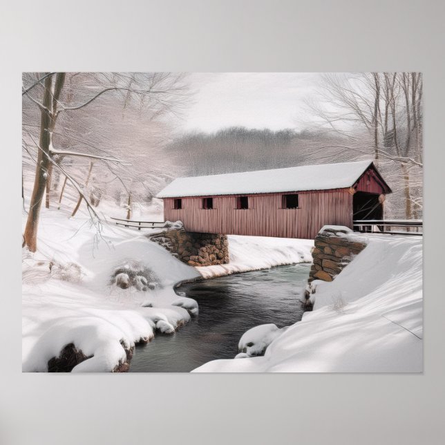 Poster Pont couvert en neige (Devant)