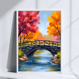 Poster Pont d'automne Feuillage d'automne Aquarelle Natur