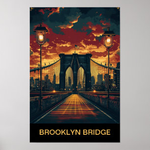 Poster Pont de Brooklyn New York États-Unis Voyage Vintag