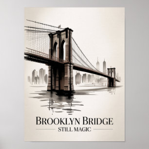Poster Pont de Brooklyn Toujours Magique Encre Sépia