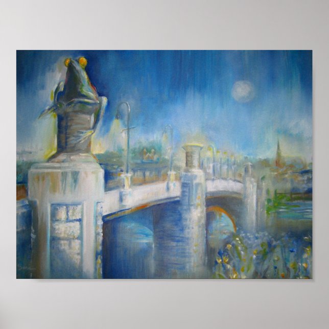Poster Pont de grenouille Willimantic la nuit (Devant)