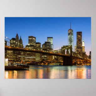 Poster Pont de Manhattan et de Brooklyn au crépuscule