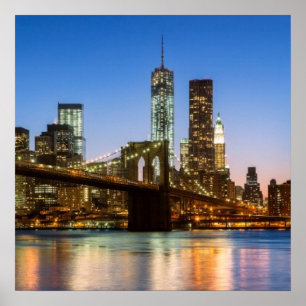 Poster Pont de Manhattan et de Brooklyn au crépuscule