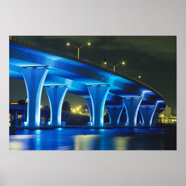 Poster Pont de nuit à Port of Miami, Floride (Devant)
