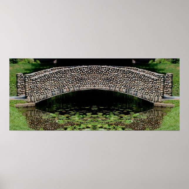 Poster Pont de pierre Lilypads Nature Miroir Abstrait (Devant)