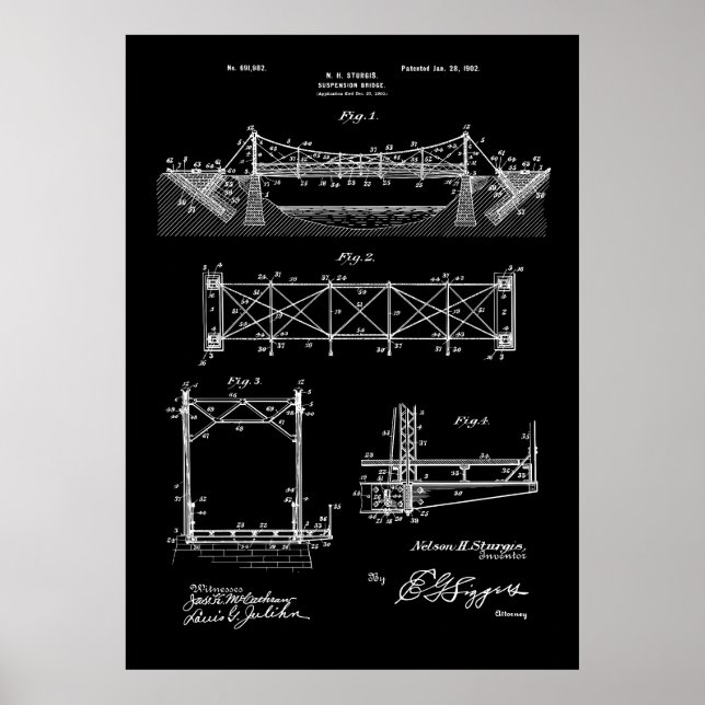 Poster Pont de suspension de brevet (Devant)