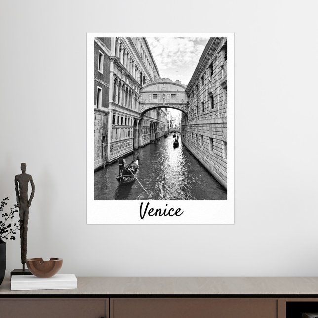 Poster Pont des Soupirs de Venise noir blanc avec gondoli (Créateur téléchargé)