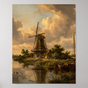 Poster Pont du canal du polder du moulin à vent hollandai