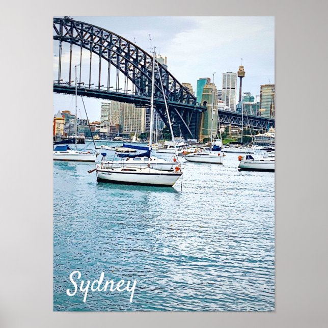 Poster Pont du port de Sydney avec yachts (Devant)