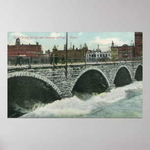 Poster Pont et Genesee en rue de cour aux hautes eaux