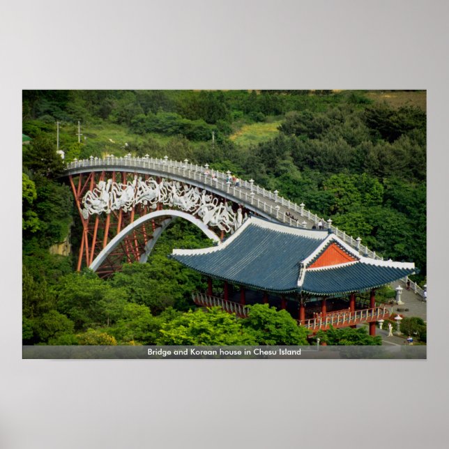Poster Pont et maison coréenne à Chesu Island (Devant)