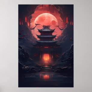 Poster Pont et Temple Yin et Yang à Cyberpunk Neon