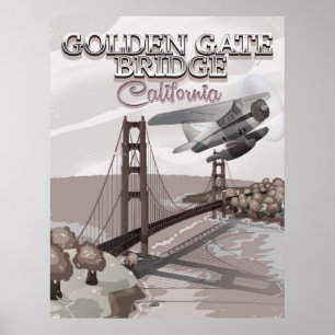 Poster Pont Golden Gate Californie voyage dessin animé sé