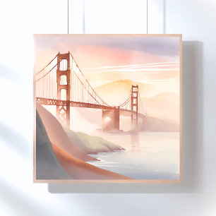 Poster Pont Golden Gate   Lever de soleil Belle aquarelle