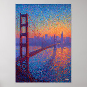 Poster Pont Pointillisme San Francisco Golden Gate Bridge