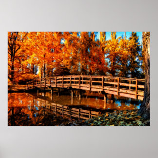 Poster Pont sur l'eau d'automne
