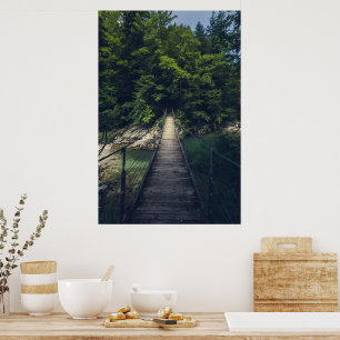 Poster Pont suspendu simple sur la rivière Idrijca, Slove