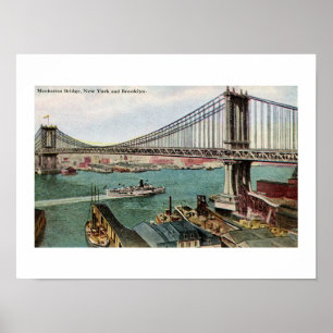 Poster Pont vintage de Manhattan, le Hudson, Brooklyn NYC