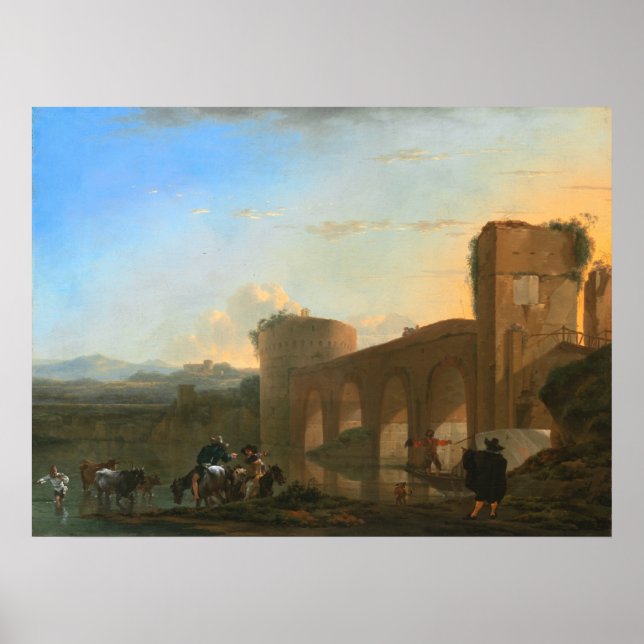 Poster Ponte Molle, coucher du soleil - Jan Asselijn Post (Devant)