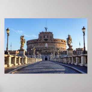 Poster Ponte Sant'Angelo vide à l'aube - Rome, Italie